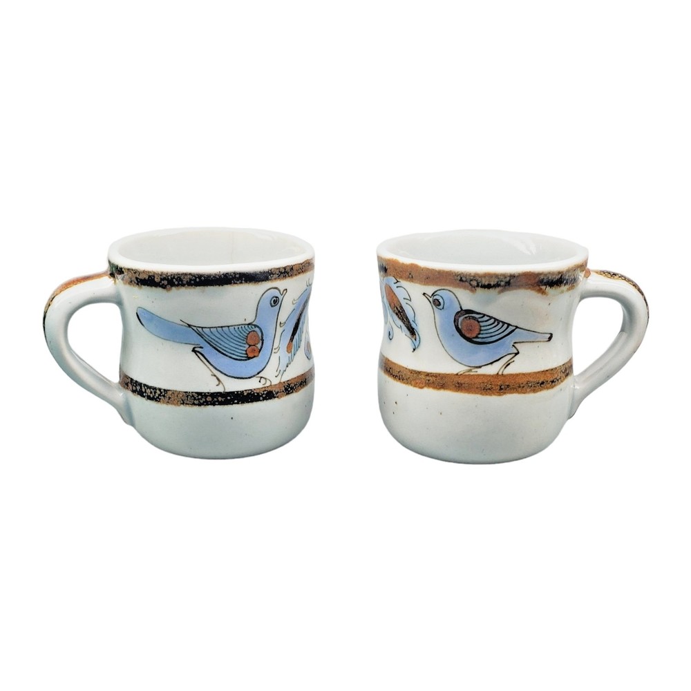 Set of 2 Ken Edwards El Palomar Tonala Pottery Mugs Mexico Flowers Birds